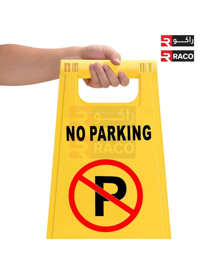 RACO Parking Signs | English and Arabic (No Parking) | Double-Sided Folding Self Standing, Portable, Outdoor No Parking Floor Signs (Yellow) - Image 3