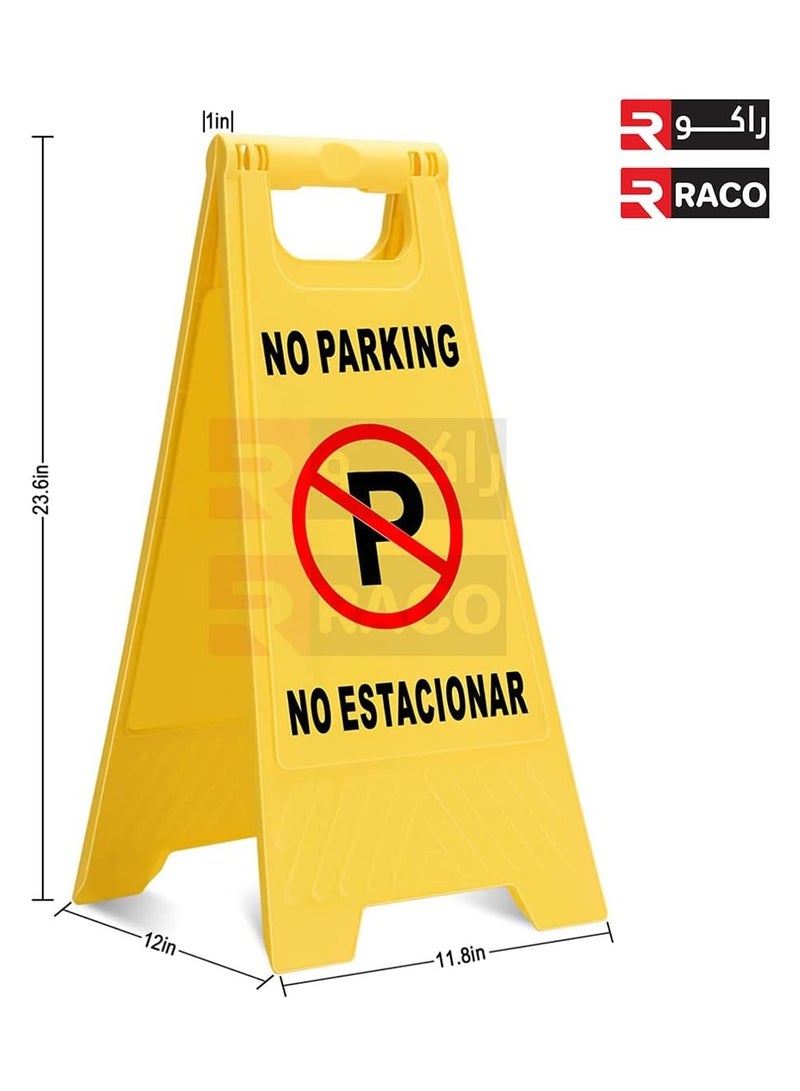 RACO Parking Signs | English and Arabic (No Parking) | Double-Sided Folding Self Standing, Portable, Outdoor No Parking Floor Signs (Yellow) - Image 5