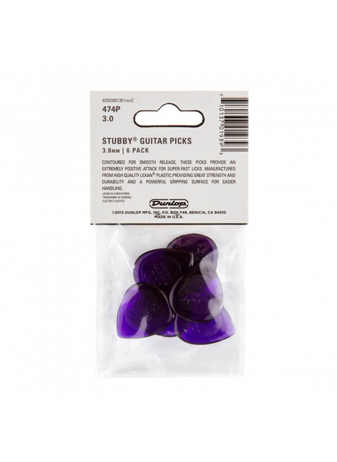 JIM DUNLOP JIM DUNLOP 474P3.0 Stubby®, Dark Purple, 3.0mm, 6/Player's Pack  - Image 5