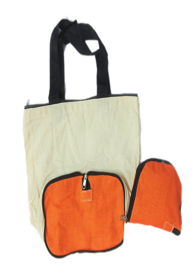 rdassociates RDA JUTE BOTUYA BAG WITH INNER SIDE 8 Oz CANVAS BAG WITH CHAIN & BUTTOM SIDE FOLDED JUTE LAMINATION Waterproof Multipurpose Bag (orange) - Image 1