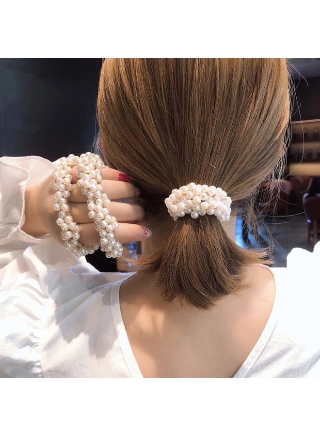 Ruihfas Casualfashion 3Pcs Fashion Korean Hair Accessories Beaded Elastic Hair Ties for Women Girls Pearls Hair Bands Rope - Image 2