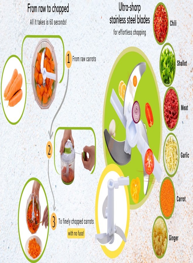 Brieftons QuickPull Manual Food Chopper: Large 4-Cup Powerful Hand Pull Chopper/Mincer/Mixer Blender to Chop Onion, Garlic, Vegetables, Fruits, Herbs for Salsa, Salad, Pesto, Puree, Indian Cooking - Image 4