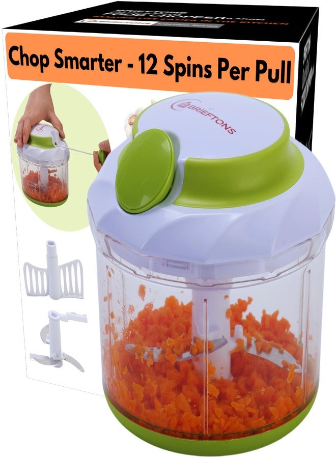 Brieftons QuickPull Manual Food Chopper: Large 4-Cup Powerful Hand Pull Chopper/Mincer/Mixer Blender to Chop Onion, Garlic, Vegetables, Fruits, Herbs for Salsa, Salad, Pesto, Puree, Indian Cooking - Image 1