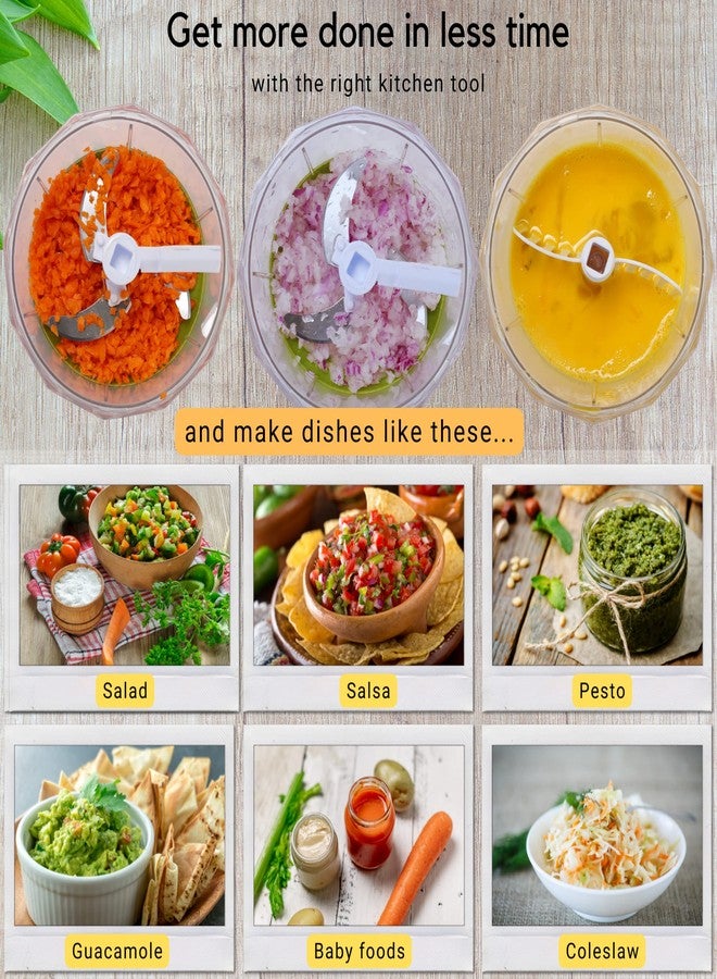 Brieftons QuickPull Manual Food Chopper: Large 4-Cup Powerful Hand Pull Chopper/Mincer/Mixer Blender to Chop Onion, Garlic, Vegetables, Fruits, Herbs for Salsa, Salad, Pesto, Puree, Indian Cooking - Image 2