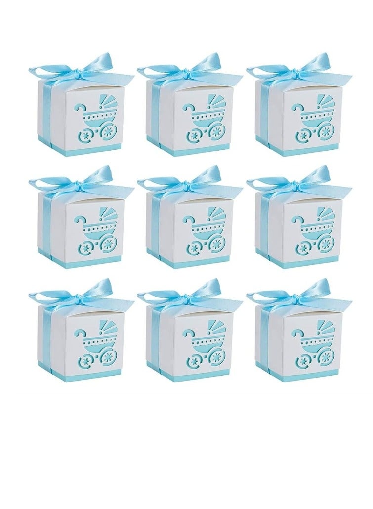 20 Pcs Wedding Favour Boxes,Ribbon Candy Gift Box,Baby Baptism Candy Boxes,Hollow Baby Candy Box,Baby Shower Favour Boxes,Comes with Ribbons,Suitable for Baby Showers,Birthday Parties (Blue) - Image 1