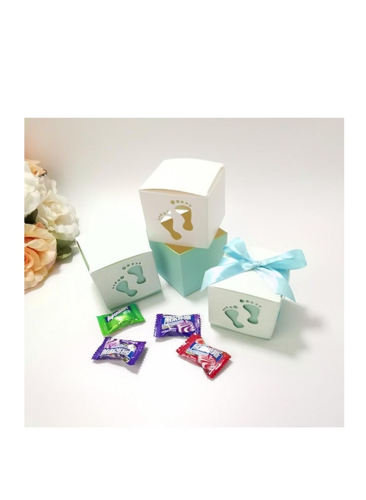 20 Pcs Wedding Favour Boxes,Ribbon Candy Gift Box,Baby Baptism Candy Boxes,Hollow Baby Candy Box,Baby Shower Favour Boxes,Comes with Ribbons,Suitable for Baby Showers,Birthday Parties (Blue) - Image 4