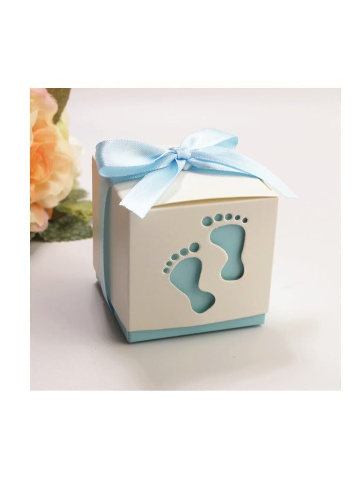 20 Pcs Wedding Favour Boxes,Ribbon Candy Gift Box,Baby Baptism Candy Boxes,Hollow Baby Candy Box,Baby Shower Favour Boxes,Comes with Ribbons,Suitable for Baby Showers,Birthday Parties (Blue) - Image 3