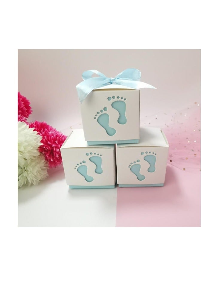 20 Pcs Wedding Favour Boxes,Ribbon Candy Gift Box,Baby Baptism Candy Boxes,Hollow Baby Candy Box,Baby Shower Favour Boxes,Comes with Ribbons,Suitable for Baby Showers,Birthday Parties (Blue) - Image 2