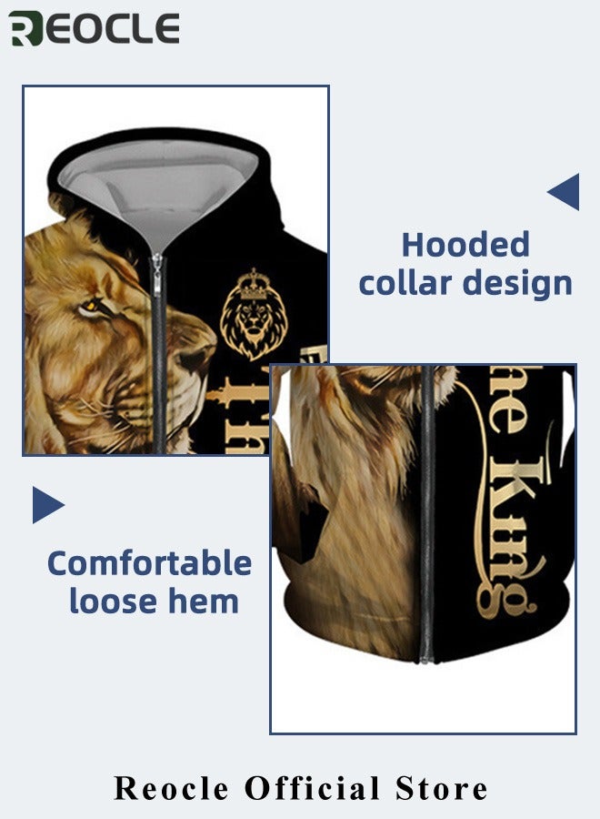 REOCLE Men's 2 Pcs Hoodie Set Sweatshirt Suit 3D Printed Long Sleeve Hoodie with Zipper Trackpant Casual Suit - Image 5