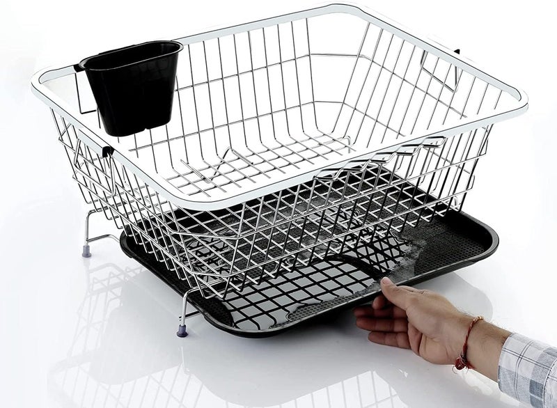 Kitchenwell صينية بلاستيكية متعددة الاستخدامات من كيتشن ويل لمصفف أطباق متين مع نظام تصريف | منظم مطبخ | سلة تصريف الأطباق | تقديم | صينية مطبخ مدمجة لتخزين الأدوات (أسود) - Image 3