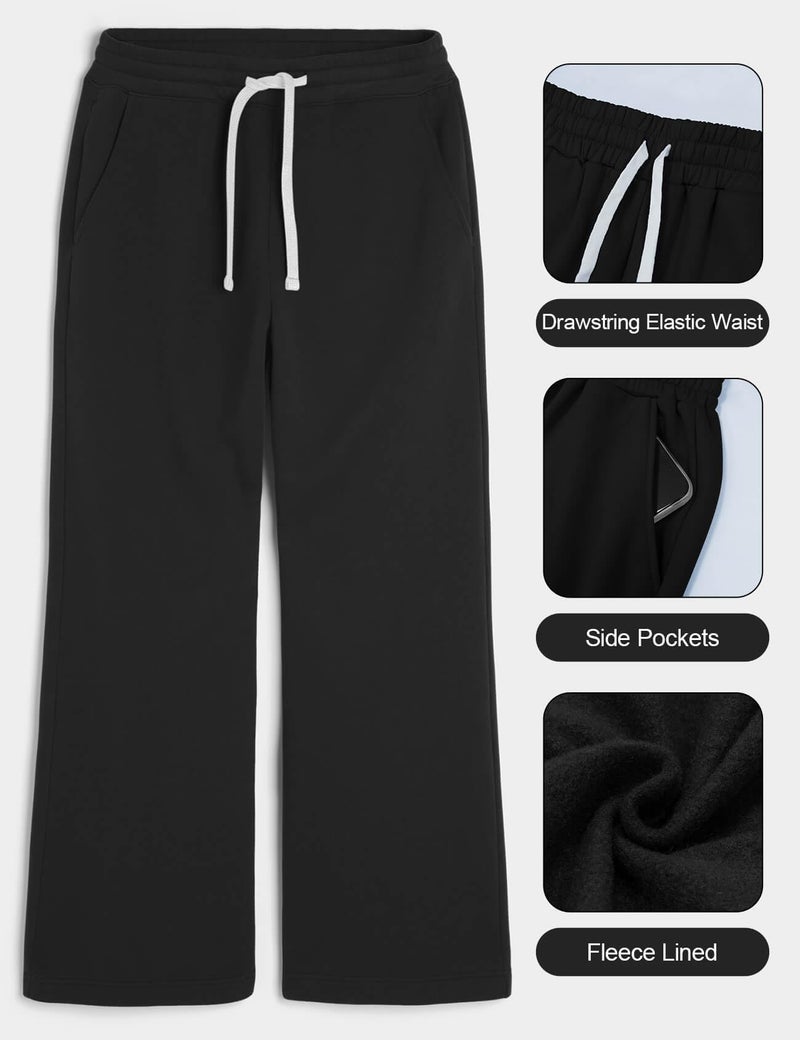 HeSaYep Men's Baggy Sweatpants Wide Leg Fleece Lined Lounge Sweat Pants Winter Thermal Cotton Athletic Pants Open Bottom Straight Leg Workout Pants with Pockets Black XXL - Image 5