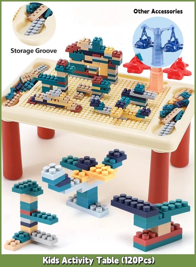 Beauenty Kids Activity Table Set with 120Pcs Building Blocks  Storage, Multifunctional Building Table, Kids Activity Table, STEM Toys Toddler Learning Playset Table for Boys Girls Gifts 3 4 5-10 Years Old - Image 1