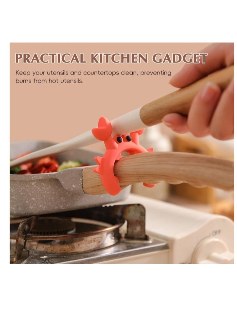 OASIS-TH Silicone Spoon Rest Crab Shaped Spatula Rack –Heat Resistant Spatula Holder, Cooking Pot Clip Spoon Holder Kitchen Gadget 2Pcs - Image 1