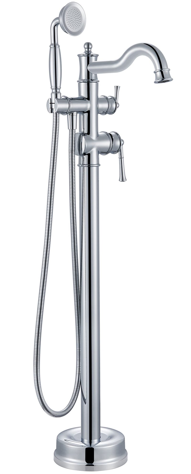 WINKEAR Freestanding Floor Mount Tub Filler with Handheld Shower Roman Bathtub Faucet by Chrome Finish, Swivel Spout with Brass Rough-in and Water Hose - Image 1