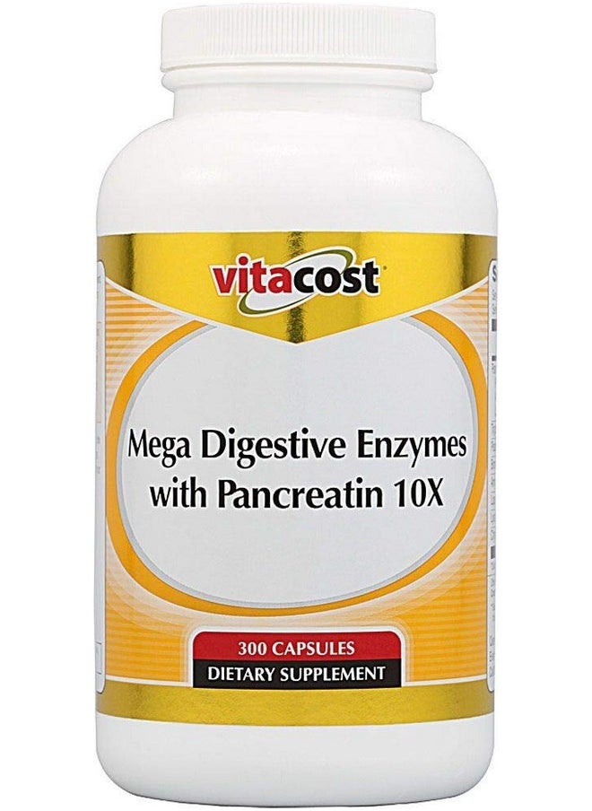 Vitacost Brand Vitacost Mega Digestive Enzymes with Pancreatin 10X - 300 Capsules 