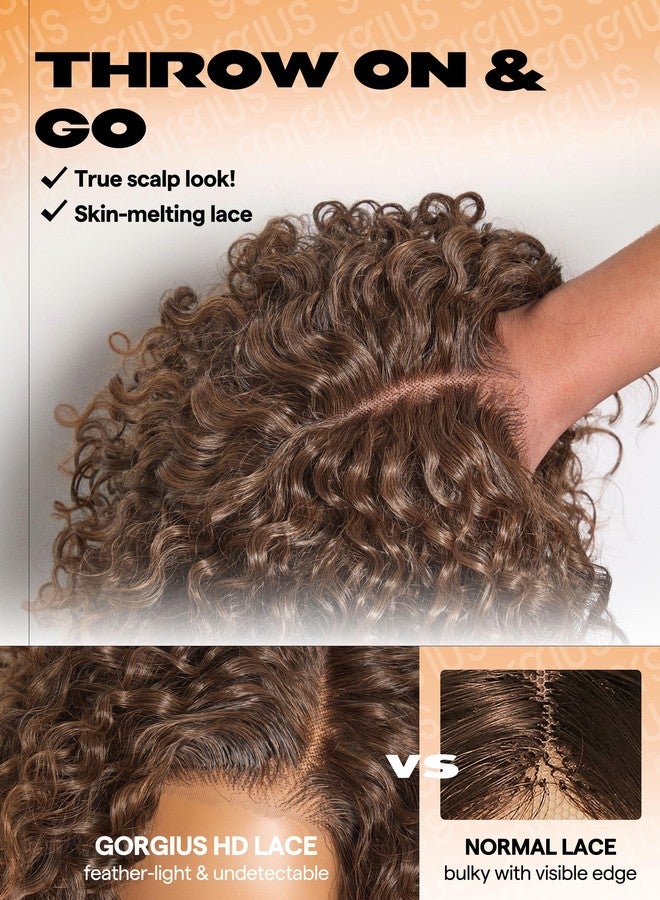 GORGIUS Shaggy Curly Wave Bob Wig Glueless Ready To Go Hd Lace Front Wigs for Women Highlight Brown Fiber Blend Human Hair 200% Density Pre Plucked Pre Cut Side Part 12 Inch - Image 3