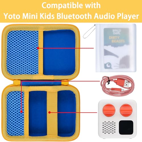 co2CREA Hard Case Compatible with Yoto Mini 2024 Edition Kids Audio Music Player Children Speaker Plays Audiobook Cards Radio and Card Holder Hold up to Yoto 36 Cards, Blue Case + Yellow Zipper - Image 2