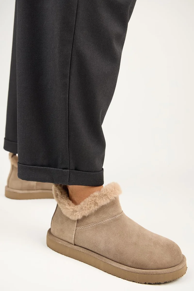 Manijero Manijero Cora Women's Genuine Leather Mini Mink Boots with Fur Detail