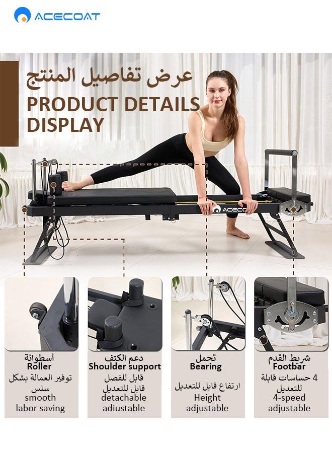 ايسكوت جهاز إصلاح بيلاتيس، جهاز إصلاح بيلاتيس قابل للطي للاستخدام المنزلي وتمارين الصالة الرياضية، مناسب للمستخدمين المتقدمين والمبتدئين، سعة وزن تصل إلى 400 رطل، أسود  - Image 2