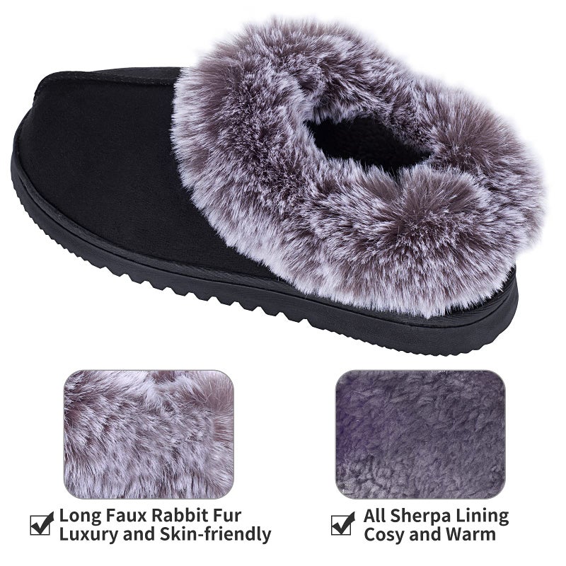 UBXRIN Womens Fuzzy Memory Foam Slippers Boots Cozy Faux Fur House Shoes Indoor Outdoor Rubber Sole Anti-Skid,Black US9-10 - Image 4
