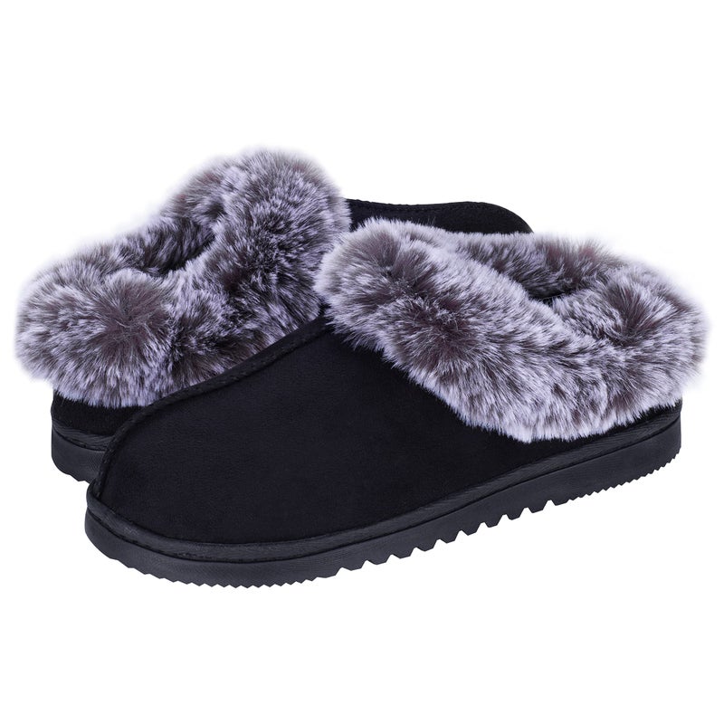 UBXRIN Womens Fuzzy Memory Foam Slippers Boots Cozy Faux Fur House Shoes Indoor Outdoor Rubber Sole Anti-Skid,Black US9-10 - Image 5