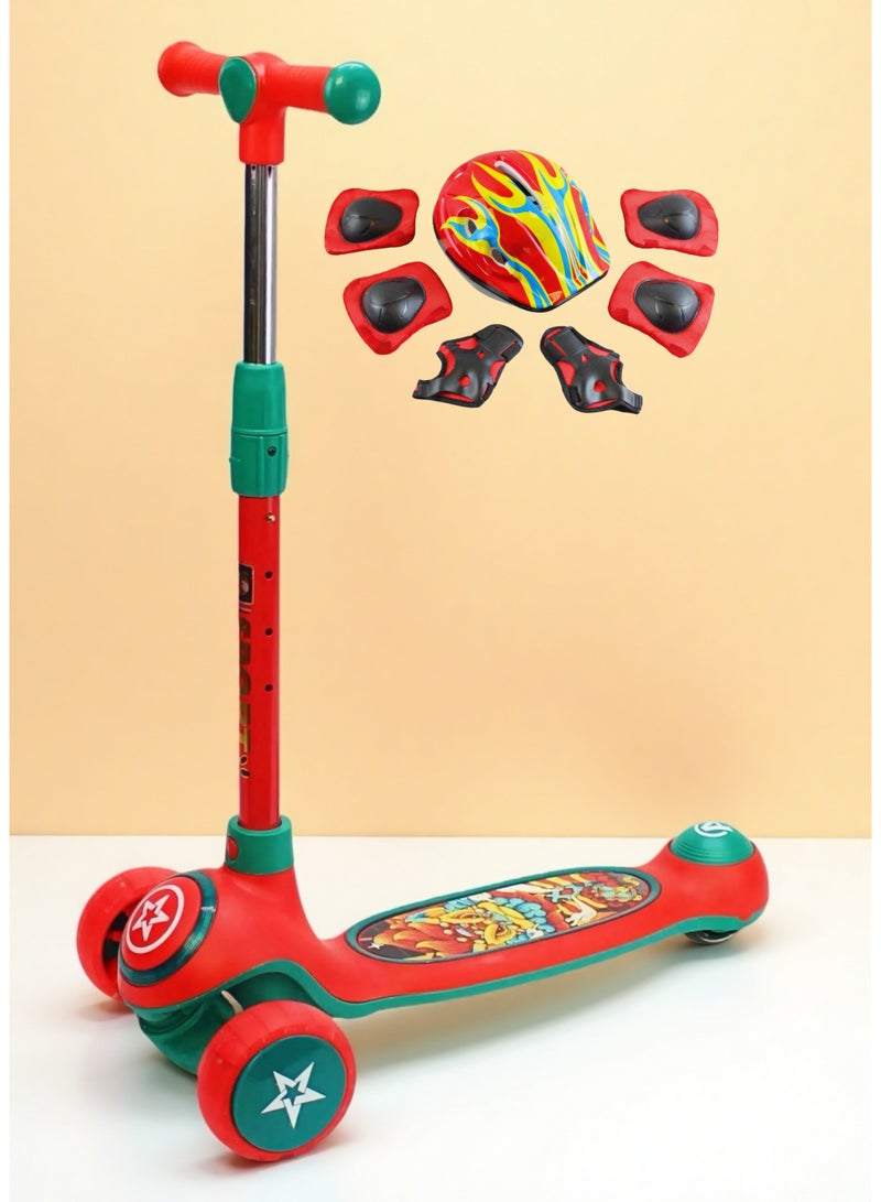 إيزي فيتشور مستقبل سهل للأطفال من عمر 3 إلى 8 سنوات. سكوتر قابل للطي مثالي للأطفال، مزود بمقبض قابل لتعديل الارتفاع، وعجلات من البولي يوريثان بإضاءة LED، وفرامل خلفية، وموسيقى، بالإضافة إلى مجموعة كاملة من معدات الحماية. - Image 1