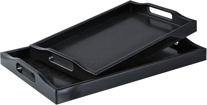MDLUU Globally trusted quality Set of 2 Plastic Serving Trays Ottoman Tray with Cut-Out Handles, Rectangular Butler Tray for Breakfast in Bed, Coffee Table, Kitchen Countertop (Black) All temp range compatible build - Image 1