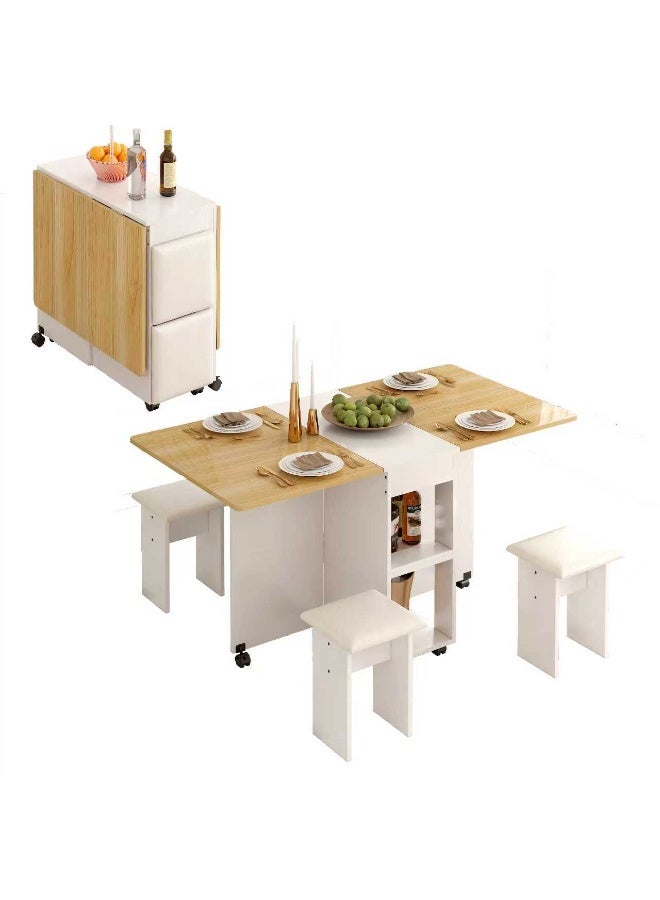 Foldable Multifunctional Dining Table and Chair Combination, Space-Saving for Small Apartments, Mobile Storage Integrated Household Dining Table and Chairs(A146-WOOD) - Image 1