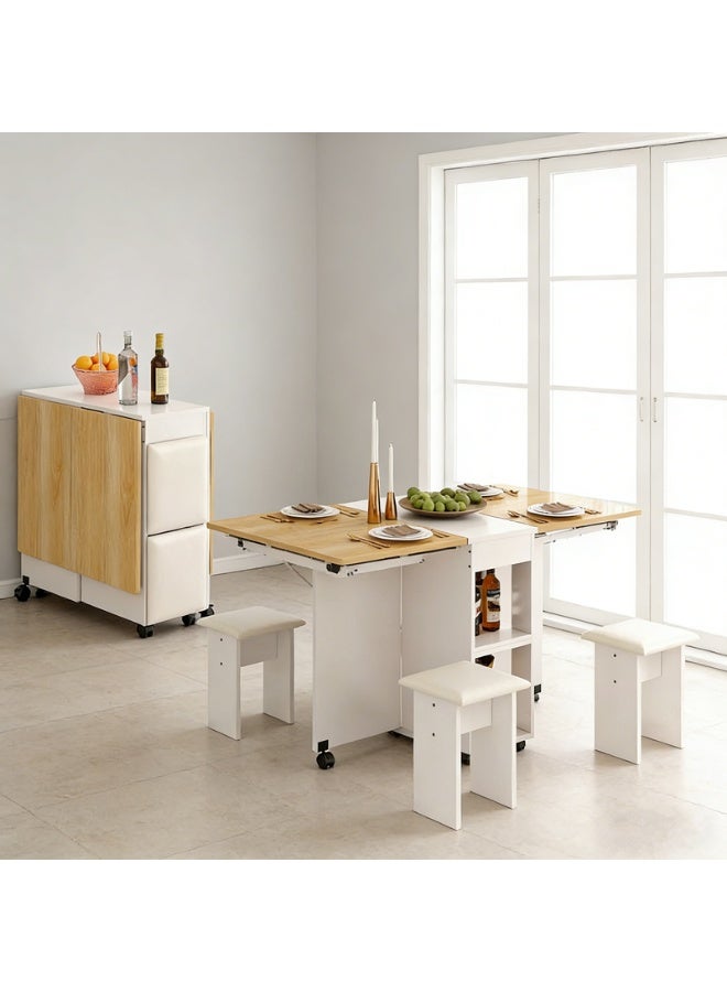 Foldable Multifunctional Dining Table and Chair Combination, Space-Saving for Small Apartments, Mobile Storage Integrated Household Dining Table and Chairs(A146-WOOD) - Image 2