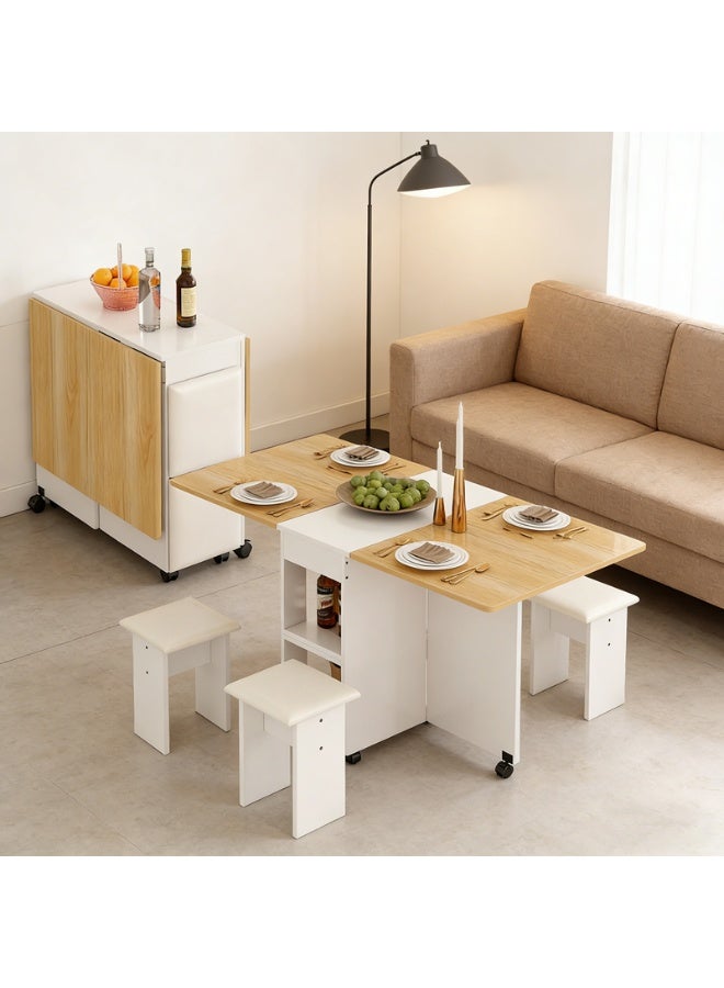 Foldable Multifunctional Dining Table and Chair Combination, Space-Saving for Small Apartments, Mobile Storage Integrated Household Dining Table and Chairs(A146-WOOD) - Image 3