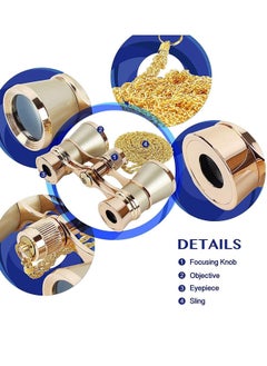 Vitacelli Mini Metal Gold Binoculars 3x25 Lightweight Retro Binocular with Built-in Gold Chain for Adults Kids Women in Musical Concert,Gold Performances  - Image 4