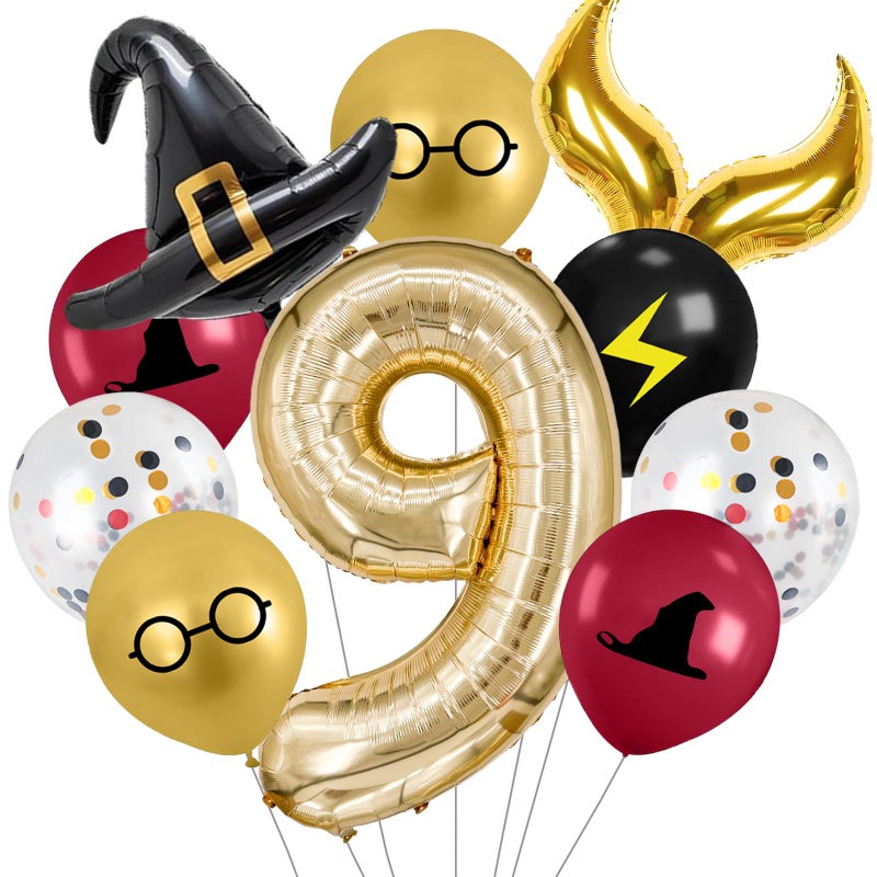Zailo 40-inch Number Magic Wizard School Balloons, Magic Wizard Themed Party Decorations, Snitch Balloons Suitable for Magic Themed Birthdays Baby Shower Party Supplies (Number 9) - Image 1