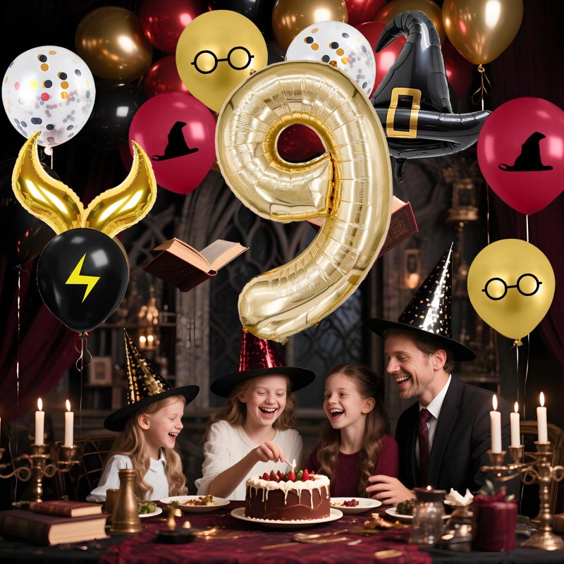 Zailo 40-inch Number Magic Wizard School Balloons, Magic Wizard Themed Party Decorations, Snitch Balloons Suitable for Magic Themed Birthdays Baby Shower Party Supplies (Number 9) - Image 4