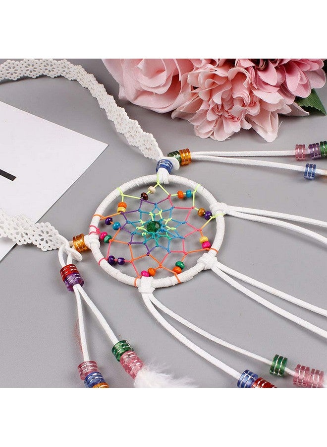 Teppylony Bohemian Feather Hair Band Dream Catcher Hippie Indian National Style Headband Headwear Halloween Party Decoration Hair Accessory (White) - Image 3