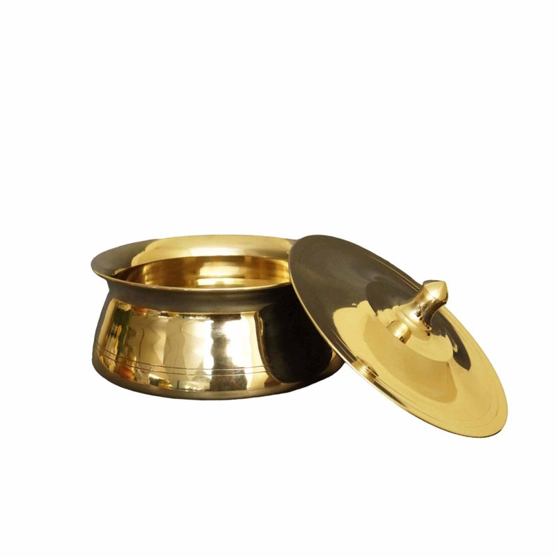 Spillbox Putrika Brass Kitchen Appliances Cooking Serving Pot Pan|Biryani Handi|Urli|Serveware|Tope |Patila|Cookware Bowl|Cooking Bowl Set with Lid[Weight: 1.06Kg]- Kansya Handi - Image 3