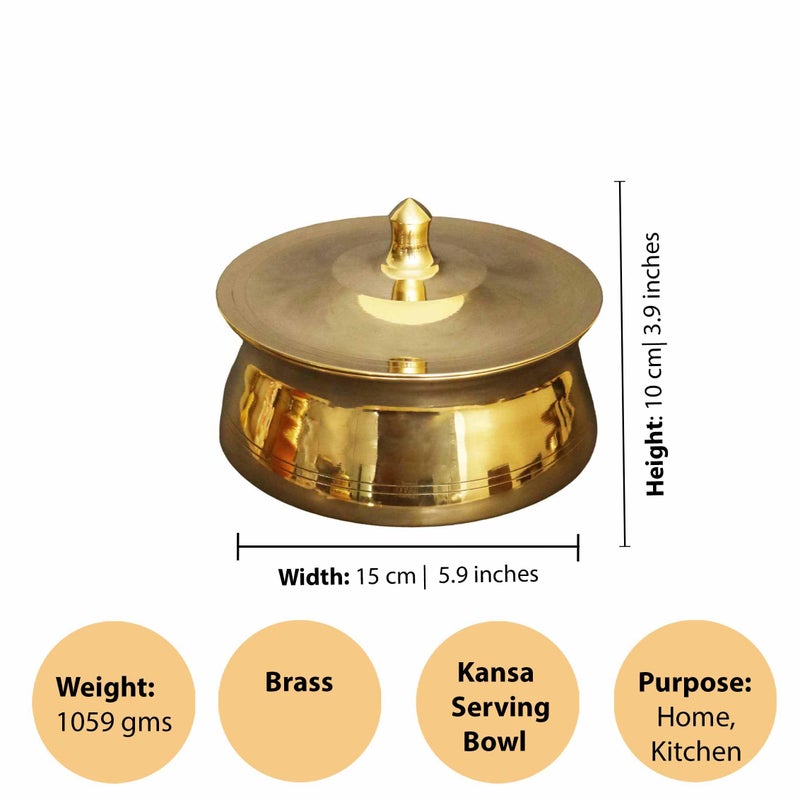 Spillbox Putrika Brass Kitchen Appliances Cooking Serving Pot Pan|Biryani Handi|Urli|Serveware|Tope |Patila|Cookware Bowl|Cooking Bowl Set with Lid[Weight: 1.06Kg]- Kansya Handi - Image 5