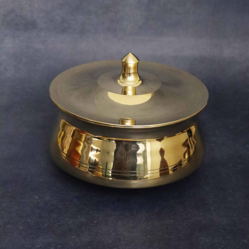 Spillbox Putrika Brass Kitchen Appliances Cooking Serving Pot Pan|Biryani Handi|Urli|Serveware|Tope |Patila|Cookware Bowl|Cooking Bowl Set with Lid[Weight: 1.06Kg]- Kansya Handi - Image 1