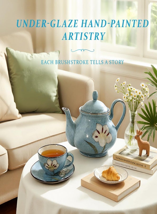Katathani Ceramic Teapot 30 oz, Under-Glaze Hand-Painted Porcelain Tea Pot for Blooming and Loose Tea, Elegant Gift to Women & Tea Party - Image 2