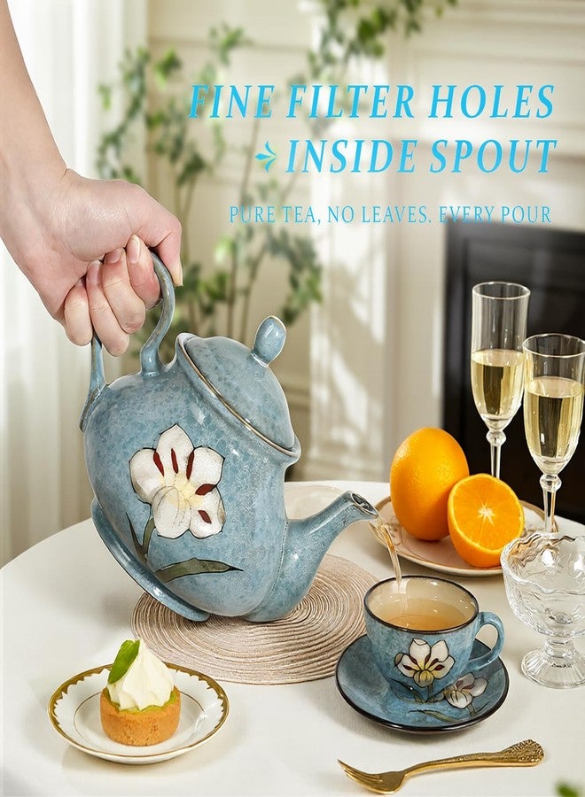 Katathani Ceramic Teapot 30 oz, Under-Glaze Hand-Painted Porcelain Tea Pot for Blooming and Loose Tea, Elegant Gift to Women & Tea Party - Image 4