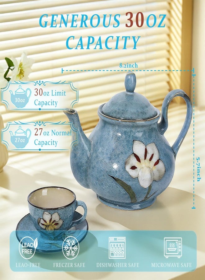 Katathani Ceramic Teapot 30 oz, Under-Glaze Hand-Painted Porcelain Tea Pot for Blooming and Loose Tea, Elegant Gift to Women & Tea Party - Image 3