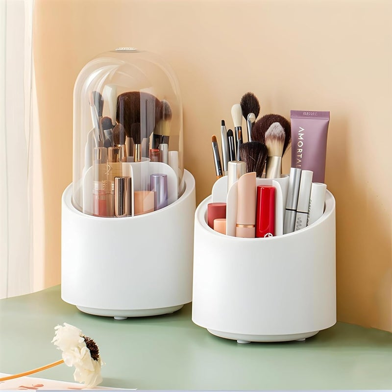 Zipron Makeup Brush Holder Organizer with Lid360 Rotating Clear Dustproof Makeup Brushes Organizer for Vanity Desktop Bathroom Countertop Transparent - Image 1