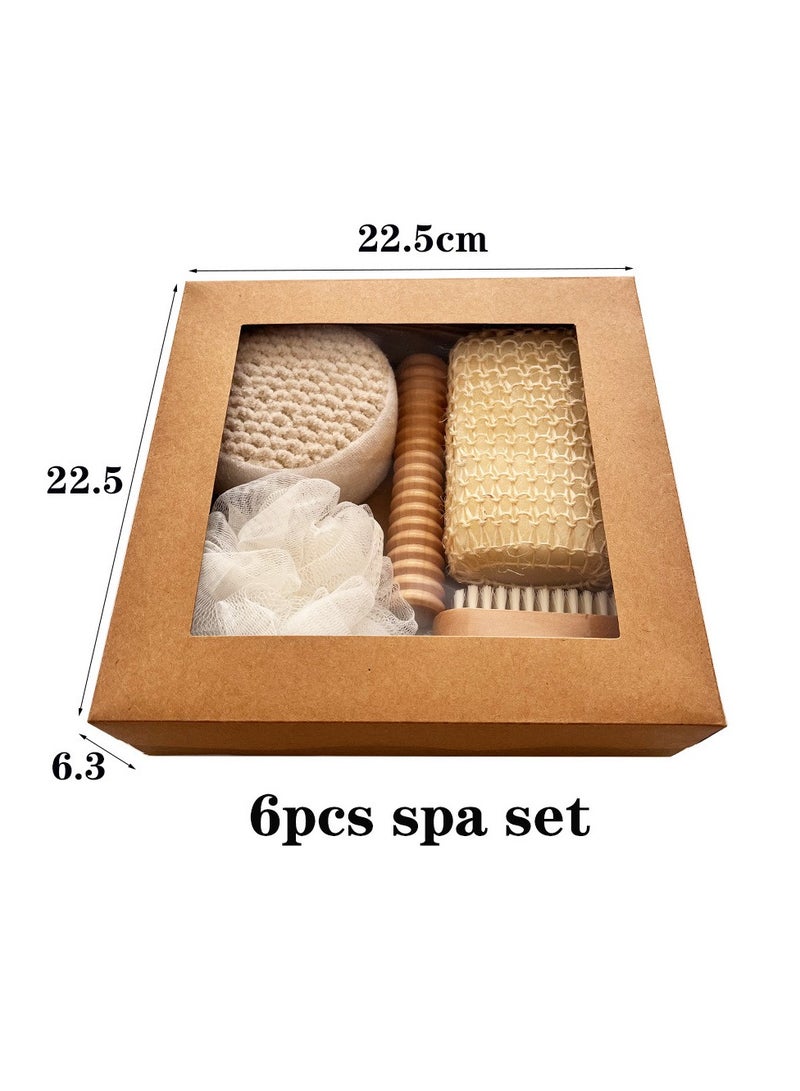 Six-piece bath set including bath towel, bath brush, foot stone, sisal bath flower, holiday gift set - Image 1