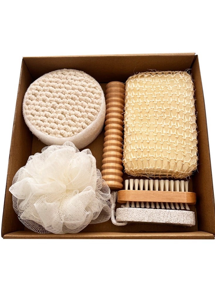 Six-piece bath set including bath towel, bath brush, foot stone, sisal bath flower, holiday gift set - Image 2