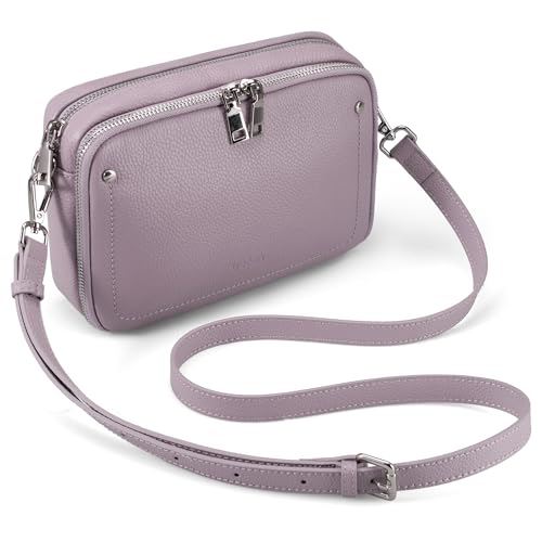 befen Genuine Leather Crossbody Bags for Women, Purses with Built in RFID Wallet Woman Camera Shoulder Bag Handbags Anti Theft Cross Over body Purses with Adjustable Strap, Purple - Image 1