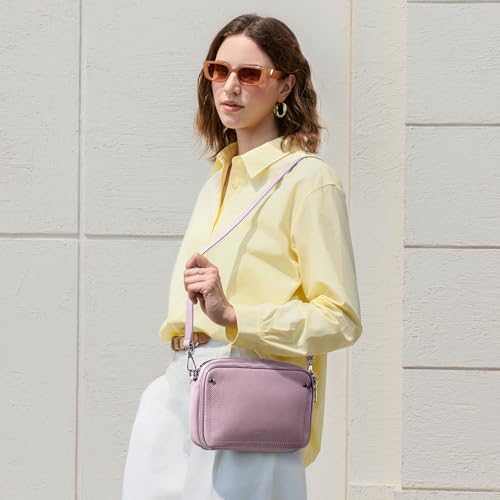 befen Genuine Leather Crossbody Bags for Women, Purses with Built in RFID Wallet Woman Camera Shoulder Bag Handbags Anti Theft Cross Over body Purses with Adjustable Strap, Purple - Image 3