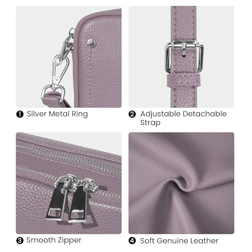 befen Genuine Leather Crossbody Bags for Women, Purses with Built in RFID Wallet Woman Camera Shoulder Bag Handbags Anti Theft Cross Over body Purses with Adjustable Strap, Purple - Image 5