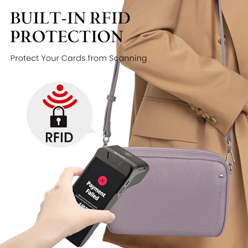 befen Genuine Leather Crossbody Bags for Women, Purses with Built in RFID Wallet Woman Camera Shoulder Bag Handbags Anti Theft Cross Over body Purses with Adjustable Strap, Purple - Image 2