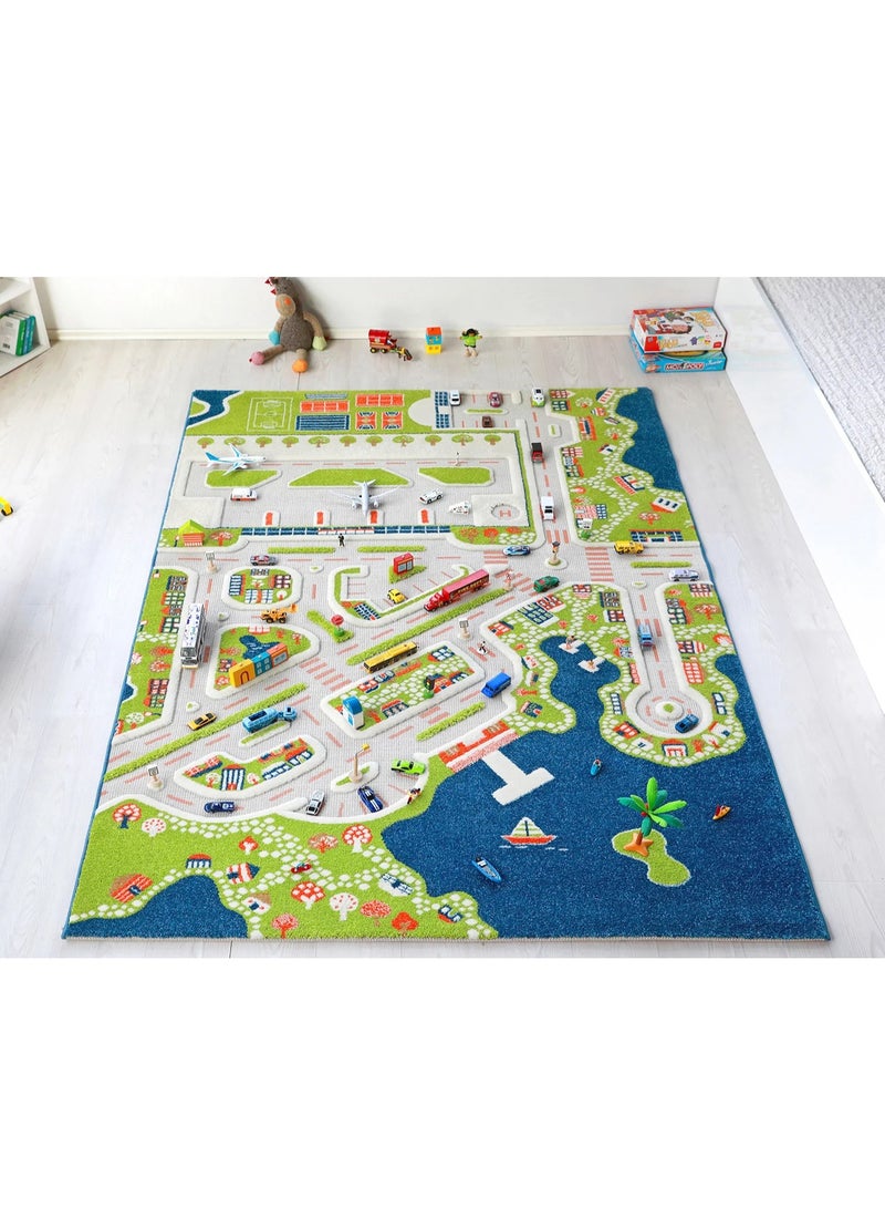 IVI 3D Play Carpet Mini City - XL | Blue | Activity Playmat for Kids & Children | Bedroom, Living Room, Nursery Rug | Polypropylene | Foldable | 220 cm x 150 cm - Image 1