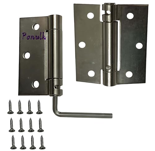 Ponulk 2 Pack 3 Inch Silver Finish Self Closing Spring Hinges Heavy Duty Reversible Hinges for Left Right Hand Doors Includes Mounting Screws Allen Key - Image 1