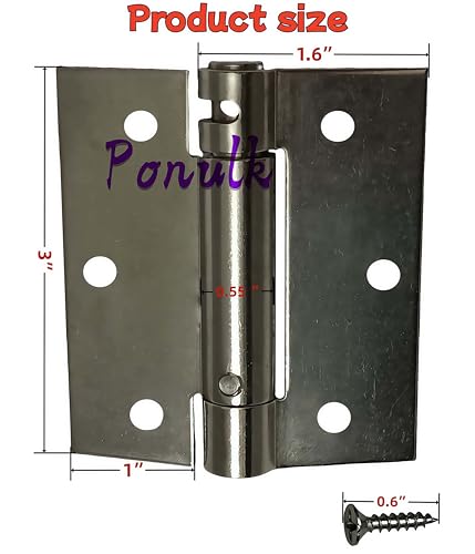 Ponulk 2 Pack 3 Inch Silver Finish Self Closing Spring Hinges Heavy Duty Reversible Hinges for Left Right Hand Doors Includes Mounting Screws Allen Key - Image 3